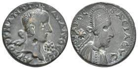 MESOPOTAMIA. Edessa. Gordian III with Abgar X Phraates (238-244). Ae.
Obv: AV[...] ΓOPΔIANOC CЄB.
Laureate head of Gordian right; star to right.
Rev: ...