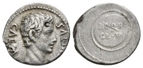 AUGUSTUS (27 BC-14 AD). Denarius. Uncertain mint in Spain, possibly Colonia Caesaraugusta.
Obv: CAESAR AVGVSTVS.
Bare head right.
Rev: S P Q R / CL V....
