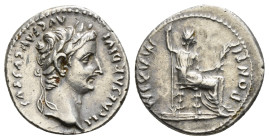 TIBERIUS (14-37). Denarius. "Tribute Penny" type. Lugdunum.
Obv: TI CAESAR DIVI AVG F AVGVSTVS.
Laureate head right.
Rev: PONTIF MAXIM.
Livia (as Pax)...