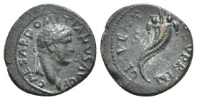 DOMITIAN (Caesar, 69-81). Ae Semis. Uncertain mint in Asia Minor.
Obv: CAESAR DOMITIANVS AVG F.
Laureate head right.
Rev: COS V PRINC IVVENT / S - C.
...