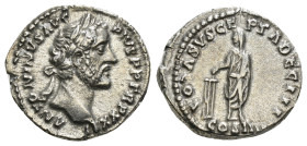 ANTONINUS PIUS (138-161). Denarius. Rome.
Obv: ANTONINVS AVG PIVS P P TR P XXII.
Laureate head right.
Rev: VOTA SOL DECENN II / COS IIII.
Antoninus Pi...