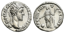 COMMODUS (177-192). Denarius. Rome.
Obv: M COMMODVS ANTON AVG PIVS.
Laureate head right.
Rev: TR P VIII IMP VI COS IIII P P.
Providentia standing left...