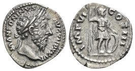 MARCUS AURELIUS (161-180). Denarius. Rome.
Obv: M ANTONINVS AVG TR P XXVII.
Laureate and draped bust right.
Rev: IMP VI COS III.
Mars standing right, ...