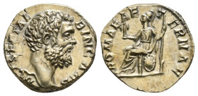 Clodius Albinus, as Caesar, AR Denarius. Rome, AD 193-195. D CL SEPT ALBIN CAES, bare head to right / ROMAE AETERNAE, Roma seated to left on shield, h...