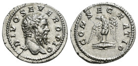 DIVUS SEPTIMIUS SEVERUS (Died 211). Denarius. Rome. Struck under Caracalla.
Obv: DIVO SEVERO PIO.
Bare head right.
Rev: CONSECRATIO.
Eagle, with head ...