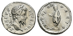 SEPTIMIUS SEVERUS (193-211). Denarius. Rome.
Obv: SEVERVS PIVS AVG.
Laureate head right.
Rev: FVNDATOR PACIS.
Septimius Severus, veiled and togate, st...