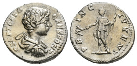 GETA (Caesar, 198-209). Denarius. Rome.
Obv: P SEPT GETA CAES PONT.
Bareheaded, draped and cuirassed bust right.
Rev: PRINC IVVENT.
Geta standing left...