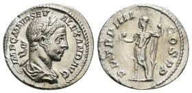 SEVERUS ALEXANDER (222-235). Denarius. Rome.
Obv: IMP C M AVR SEV ALEXAND AVG.
Laureate and draped bust right.
Rev: P M TR P IIII COS P P. 2,91 g - 18...