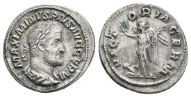 MAXIMINUS THRAX (235-238). Denarius. Rome.
Obv: MAXIMINVS PIVS AVG GERM.
Laureate, draped and cuirassed bust right.
Rev: VICTORIA GERM.
Victory standi...