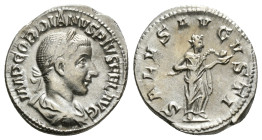 GORDIAN III (238-244). Denarius. Rome.
Obv: IMP GORDIANVS PIVS FEL AVG.
Laureate, draped and cuirassed bust right.
Rev: SALVS AVGVSTI.
Salus standing ...