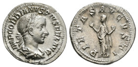 GORDIAN III (238-244). Denarius. Rome.
Obv: IMP GORDIANVS PIVS FEL AVG.
Laureate, draped and cuirassed bust right.
Rev: PIETAS AVGVSTI.
Pietas standin...