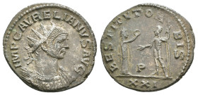AURELIAN (270-275). Antoninianus. Antioch.
Obv: IMP C AVRELIANVS AVG.
Radiate and cuirassed bust right.
Rev: RESTITVT ORBIS / P / XXI.
Female figure (...
