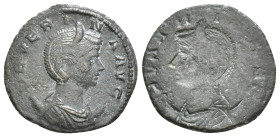 SEVERINA (Augusta, 270-275). Antoninianus.
Obv: SEVERINA AVG.
Draped bust right, wearing stephane and set upon crescent.
Rev: Brockage coin. 4,25 g