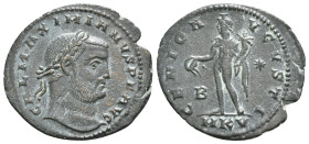 GALERIUS MAXIMIANUS (305-311). Follis. Cyzicus.
Obv: GAL MAXIMIANVS P F AVG.
Laureate head right.
Rev: GENIO AVGVSTI / B / * / MKV.
Genius standing le...