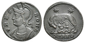 CONSTANTINE I 'THE GREAT' (307/10-337). Follis. Antioch. Commemorative series.
Obv: VRBS ROMA.
Helmeted and mantled bust of Roma left.
Rev: SMANΘ.
She...