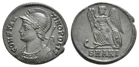 CONSTANTINE I 'THE GREAT' (307/10-337). Commemorative Series. Follis. Antioch.
Obv: CONSTANTINOPOLIS.
Laureate, helmeted and mantled bust left, holdin...