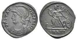 CONSTANTINE I 'THE GREAT' (307/10-337). Commemorative Series. Follis. Antioch.
Obv: CONSTANTINOPOLIS.
Laureate, helmeted and mantled bust left, holdin...