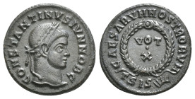 CONSTANTINE II (Caesar, 316-337). Follis. Siscia.
Obv: CONSTANTINVS IVN NOB C.
Laureate head right.
Rev: CAESARVM NOSTRORVM / Γ SIS (sun).
VOT / X in ...