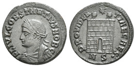 CONSTANTIUS II (Caesar, 324-337). Follis. .
Obv: FL IVL CONSTANTIVS NOB C.
Laureate, draped and cuirassed bust left.
Rev: PROVIDENTIAE CAESS / NS.
Cam...