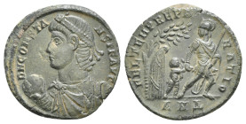 CONSTANS (337-350). Ae. Antioch.
Obv: D N CONSTANS P F AVG.
Diademed, draped and cuirassed bust left, holding orb.
Rev: FEL TEMP REPARATIO / ANΔ.
Sold...