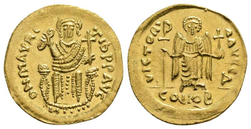 Maurice Tiberius AV Solidus. Constantinople, Consular issue of AD 602. D N MAVRC...