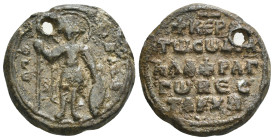 Phraggos, vestarches

Κ(ύρι)ε β(οή)θ(ει) τῷ σῷ δ(ού)λ(ῳ) ΑΛΑ (?) Φράγγῳ βεστάρχη

Lord, help your servant … (?) Phraggos, vestarches

The name P...