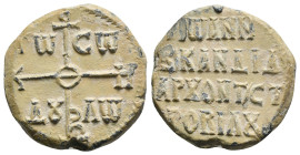 John, imperial kandidatos, archon of Strobilos  (8-9th cent.)

Ἰωάνν(ῃ) β(ασιλικῷ) κανδιδ[άτῳ] ἄρχοντ(ες) Στροβίλου

Lord, help your servant John,...