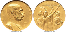 Franz Joseph I gold "State Medal for Fine Arts" Medal 1909-Dated MS62 NGC, Hauser-2783. 42mm. 41.87gm. By Stefan Schwartz. Lemon hues cloak obverse bu...