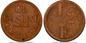 Cúcuta. El Casino copper 1/2 Fuerte Token ND MS63 Red and Brown NGC, R-NDS-3. A well preserved casino token from Cúcuta, north of Santander. Reflectiv...