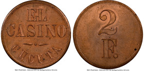 Cúcuta. El Casino copper 2 Fuertes Token ND MS63 Red NGC, R-NDS-1. A well preserved casino token from Cúcuta, north of Santander. Reflective rust-hued...