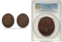 Spanish Colony. Isabel II bronze "Havana Water Works Inauguration" Medal 1858 MS62 PCGS, Vives-409 Oval 56x65mm. SE INAUGURARON LAS OBRAS PARA LA COND...