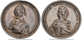 Christian VI silver "Prince Frederick Wedding" Medal 1743-Dated AU58 NGC, Brockmann-986. 44mm. By M. G. Arbien. Struck to commemorate the marriage bet...