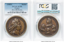 Louis XIV bronze "Birth of Duke of Berry" Medal ND (1686) AU58 PCGS, Divo-215. 41mm. By I. Mauger. LUDOVICUS MAGNUS REX CHRISTIANISSIMUS Bust right //...