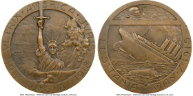 "Sinking of the Lusitania" bronze Medal 1918-Dated MS64 NGC, Paris mint. 54mm. By R. Baudichon. 54mm. Edge: Cornucopia. Struck in remembrance of the s...
