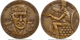 Wilhelm II bronze "American Neutrality" Medal 1915-Dated MS65 Brown NGC, Kienast-149. 58mm. By Karl Goetz. Features bust (forward) of Wilson flanked b...