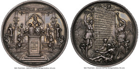 William & Mary silver "Battle of La Hogue" Medal 1692 AU58 NGC, MI-67-272 (Plate XC, Number 10). 45mm. By Georg Hautsch. William III bust on a pedesta...