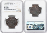 Cornwall. Penryn 1/2 Penny Token 1794 MS65 Brown NGC, D&H-4. Edge: Plain. Coat-of-arms with unicorn supporters and unicorn crest // Laureate and beard...