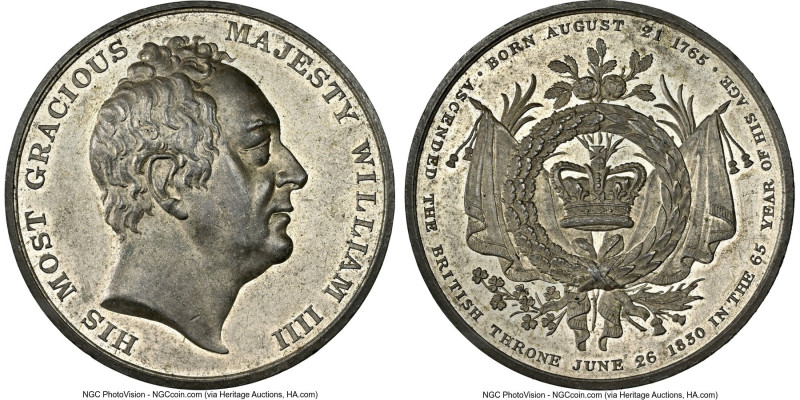 William IV white metal "Accession" Medal 1830 MS63 NGC, BHM-1424 (RRR), Eimer-Un...