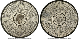 Victoria white metal "Chronology of Reigns" Medal ND (c.1840) MS64 NGC, 63mm. By Thomas Ottley. A chronology of English kings radiates outwards from a...