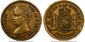 Spanish Colony. Alfonso XIII brass "Young Head" Medal 1890-Dated AU58 NGC, Honeycutt-1362. 14mm. Young Head Left // Rei de las Espanas. HID09801242017...