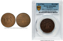 Angusshire. Dundee 1/2 Penny Token (c.1790) MS63 Red and Brown PCGS, D&H-13. Edge: plain, in collar. Coat of arms, DEI DONUM above, PRUDENTIA ET CANDO...