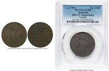 Angusshire. Dundee 1/2 Penny ND (c.1790) AU58 PCGS, D&H-13. Edge: Plain. Coat of arms surrounded by DEI DONUM above, PRUDENTIA ET CANDORE below. PAYAB...