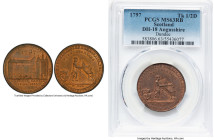 Angusshire. Dundee 1/2 Penny Token 1797 MS63 Red and Brown PCGS, D&H-18. Edge: Plain (in collar). DUNDEE HALFPENNY. / 1797 / DUDHOPE CASTLE / FOUNDD 1...