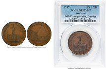 Angusshire. Dundee "Glass Works" 1/2 Penny Token 1797 MS63 Brown PCGS, D&H-17. Edge: PAYABLE BY IOHN PILMER CHURCH LANE X X. Façade of the Dundee Town...