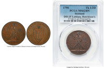 Edinburgh. Lothian Hutchison's 1/2 Penny Token 1790 MS62 Brown PCGS, D&H-25. Edge: PAYABLE AT THE WAREHOUSE OF THOS. & ALEXR. HUTCHISON. St. Andrew wi...