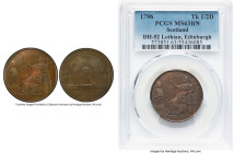 Edinburgh. Lothian Register Office copper 1/2 Penny Token 1796 MS63 Brown PCGS, D&H-52. Facade of the Register Office // Britannia seated left, holdin...