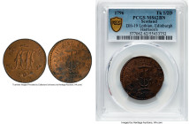 Lothian. Edinburgh Harrison's 1/2 Penny Token 1796 MS62 Brown PCGS, D&H-19. HH cypher with ornamentation above and below // Anchor divides date, H. HA...