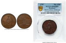 Lothian. Edinburgh Anderson Leslie & Co 1/2 Penny Token 1797 MS64 Brown PCGS, D&H-8. Public building surrounded by EDINBURGH HALFPENNY / 1797 / WRIGHT...