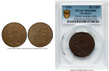 Lothian. Leith 1/2 Penny Token 1797 MS63 Brown PCGS, D&H-61. Edge: PAYABLE IN LEITH EDINBURGH & GLASSGOW. LEITH HALFPENNY surrounds ship with sprigs b...
