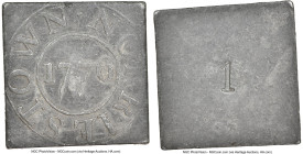 Norriestown. "Communion" Token 1776 AU55 NGC, B-5302. Marked with "1" on reverse variety. Communion tokens, generally made of lead or other base metal...